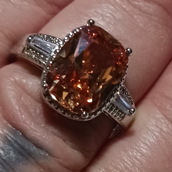 Silver Morganite and CZ Fashion Ring Size 10 - Flawed - Picture 10 of 13